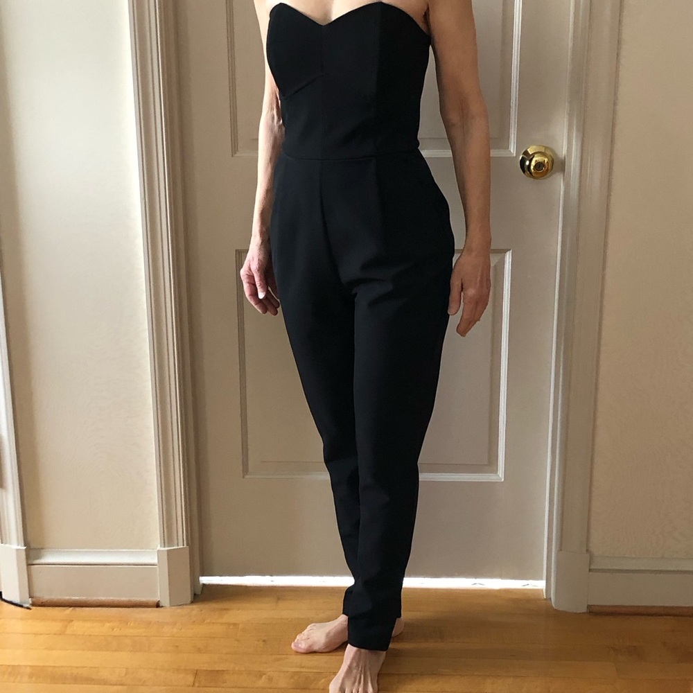 Adelyn Rae Black Strapless Jumpsuit with Sweetheart Neckline